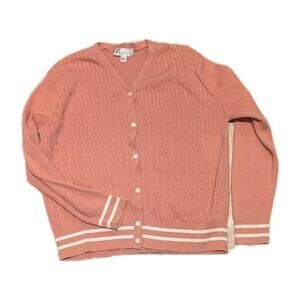 Haley Sweater Women’s L Salmon Preppy Striped Cardigan USA